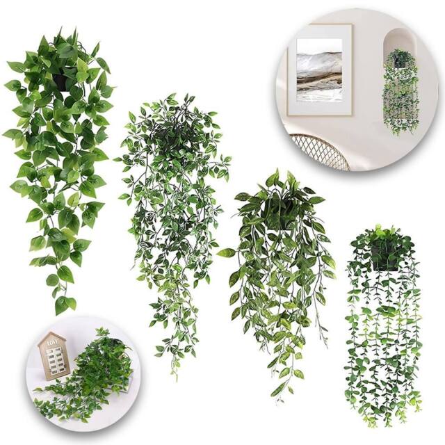 SPETLEK 4X Artificial Hanging Plants in Pots for Home Office in Green - image 1