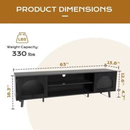 EONLION TV Stand Unit Cabinet Shelf 2 Glass Doors in Black - Size: 100 cm - thumbnail 2