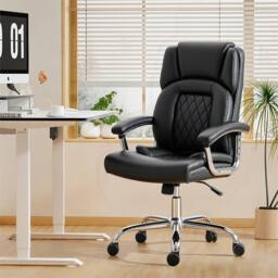 NESTLUNE Black Executive Office Chair 180kg, PU Leather Desk Chair - Size: 100 cm x 15 cm - thumbnail 6