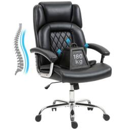 NESTLUNE Black Executive Office Chair 180kg, PU Leather Desk Chair - Size: 100 cm x 15 cm