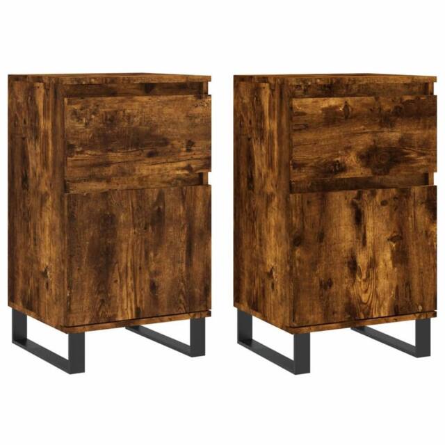 Berkfield Home Sideboards 2 pcs Smoked Oak 40x35x70 cm Engineered Wood in Brown - Size: 40 x 35 x 70 cm - image 1