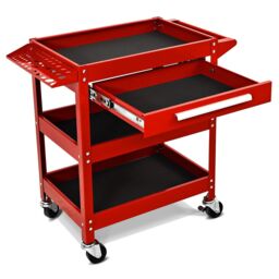 Costway 3-Tray Tool Cart Rolling Utility Cart Tray Organizer w/ Drawer & Wheels in Red