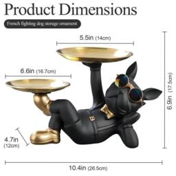 Huhote Black Lying French Bulldog Statue Decor with Tray for Home Table Decor - thumbnail 2