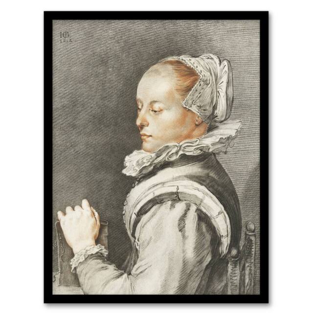 Artery8 Cornelis Ploos van Amstel Portrait of a Young Woman Framed Art Print in Grey - Size: A4 - image 1