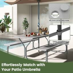 Costway Picnic Table Bench Set 8 Person Outdoor Camping Table & 2 Benches in Grey - thumbnail 8
