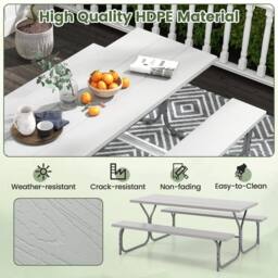 Costway Picnic Table Bench Set 8 Person Outdoor Camping Table & 2 Benches in Grey - thumbnail 6