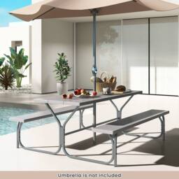 Costway Picnic Table Bench Set 8 Person Outdoor Camping Table & 2 Benches in Grey - thumbnail 5