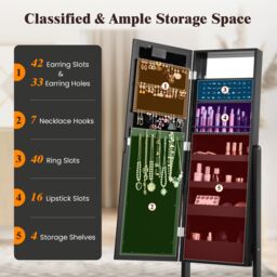 Gymax Jewelry Cabinet Freestanding Jewellery Organizer With 18 LED Lights in Black - thumbnail 5