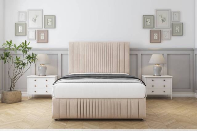 "Comfort Beds The Foxy Naples Divan Set 4 Drawers-26"" Headboard-Footboard in Light Sand - Size: Double" - image 1