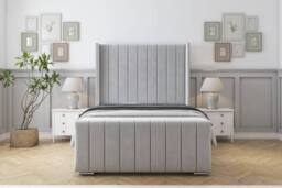 "Sloomy Monroe Plush Bed Frame With 50"" Upholstered Headboard in Silver - Size: Small Single" - thumbnail 1