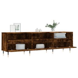 Berkfield Home TV Cabinet Smoked Oak 150x30x44.5 cm Engineered Wood in Brown - thumbnail 4