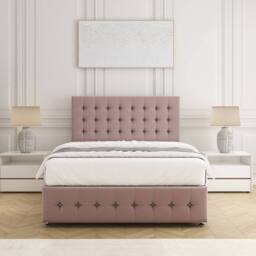"BSSPOKE Eva Divan Bed Plush Velvet 24""Headboard 2Drawers Same Side No Mattress in Pink - Size: Small Double" - thumbnail 3