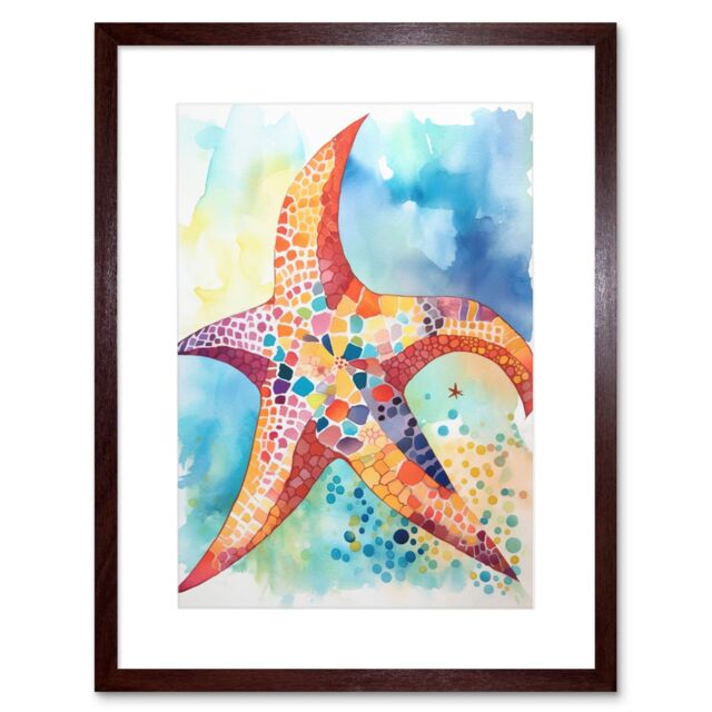 "Artery8 Wall Art Print Abstract Mosaic Starfish Folk Artwork Framed 9X7 Inch in Brown - Size: W7"" x H9""" - image 1