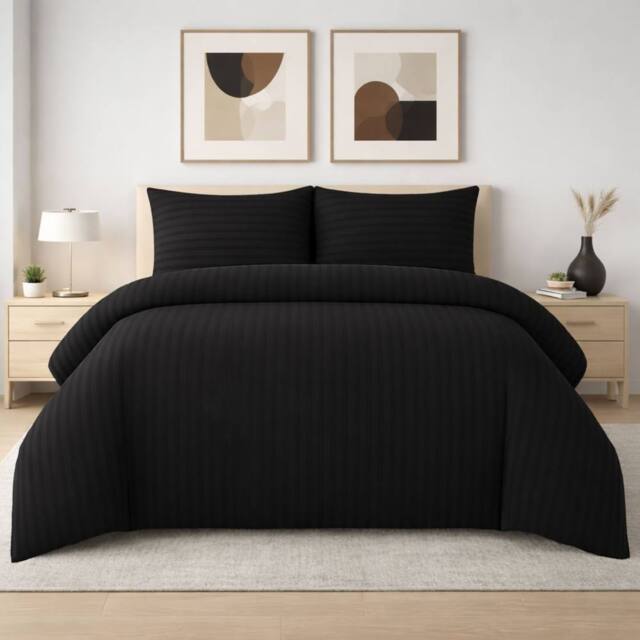 Grace 4 Pack Duvet Cover Set Modern Stripe Design Bedding Sets in Black - Size: Single - image 1