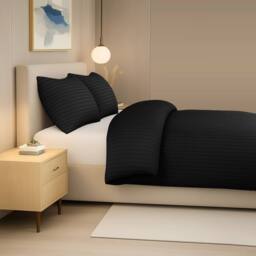 Grace 4 Pack Duvet Cover Set Modern Stripe Design Bedding Sets in Black - Size: Single - thumbnail 3