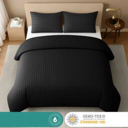 Grace 4 Pack Duvet Cover Set Modern Stripe Design Bedding Sets in Black - Size: Single - thumbnail 2