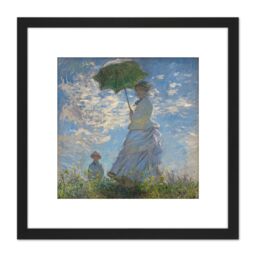 Artery8 Claude Monet Woman With A Parasol Madame Monet & Her Son 8X8 Inch Square Wooden Framed Wall Art Print Picture with Mount in Black - thumbnail 1