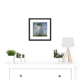 Artery8 Claude Monet Woman With A Parasol Madame Monet & Her Son 8X8 Inch Square Wooden Framed Wall Art Print Picture with Mount in Black - thumbnail 2