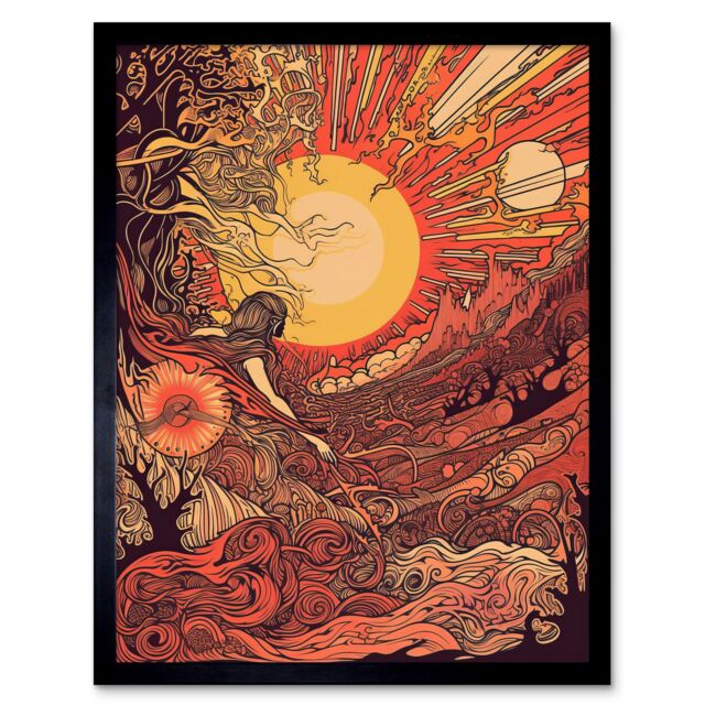 "Artery8 Wall Art Print Venus Sunset Fantasy Landscape Art Framed in Black - Size: W12"" x H16""" - image 1