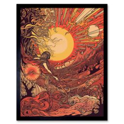 "Artery8 Wall Art Print Venus Sunset Fantasy Landscape Art Framed in Black - Size: W12"" x H16""" - thumbnail 1