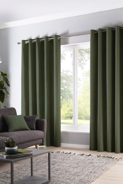 Fusion 'Sorbonne' 100% Cotton Light Filtering Plain Dyed Eyelet Curtains in Bottle Green - Size: 117 cm width x 137 cm drop - image 1