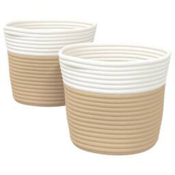 Berkfield Home Storage Baskets 2 pcs Beige & White √ò24x18 cm Cotton - Size: 24x18 cm
