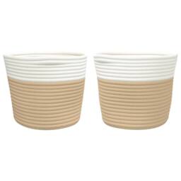 Berkfield Home Storage Baskets 2 pcs Beige & White √ò24x18 cm Cotton - Size: 24x18 cm - thumbnail 4