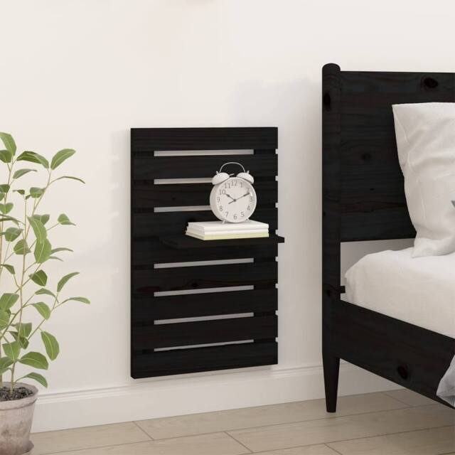 Berkfield Home Beautiful Wall-mounted Bedside Shelves 2 pcs Black Solid Wood Pine - image 1