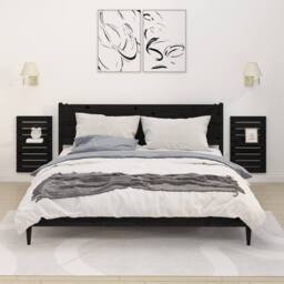 Berkfield Home Beautiful Wall-mounted Bedside Shelves 2 pcs Black Solid Wood Pine - thumbnail 2