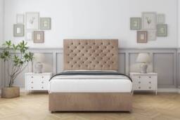 "Sloomy Mayfair Naples Divan Bed Base 2 Drawers Same Side - 54"" Headboard in Light Brown - Size: Small Double" - thumbnail 2