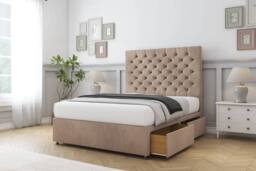 "Sloomy Mayfair Naples Divan Bed Base 2 Drawers Same Side - 54"" Headboard in Light Brown - Size: Small Double" - thumbnail 4