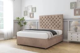 "Sloomy Mayfair Naples Divan Bed Base 2 Drawers Same Side - 54"" Headboard in Light Brown - Size: Small Double" - thumbnail 3