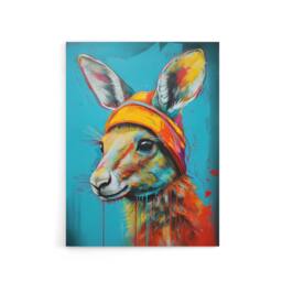 "Artery8 Baby Kangaroo Joey Wearing Hat Kids Bedroom Canvas Wall Art Print in Blue - Size: W12"" x H16""" - thumbnail 1