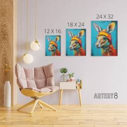 "Artery8 Baby Kangaroo Joey Wearing Hat Kids Bedroom Canvas Wall Art Print in Blue - Size: W12"" x H16""" - thumbnail 4
