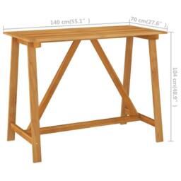 Berkfield Home Garden Bar Table 140x70x104 cm Solid Acacia Wood in Brown - Size: 140 x 70 x 104 cm - thumbnail 6