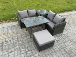 Fimous Outdoor Garden Furniture Sets 5 Pieces Wicker Rattan Furniture Sofa Sets with Rectangular Dining Table in Dark Grey - thumbnail 2