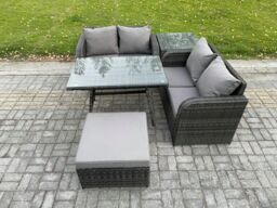 Fimous Outdoor Garden Furniture Sets 5 Pieces Wicker Rattan Furniture Sofa Sets with Rectangular Dining Table in Dark Grey - thumbnail 1