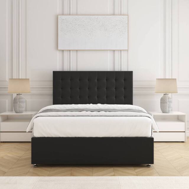 "BSSPOKE Isla Divan Bed Set Plush Velvet 24"" Headboard & Mattress No Drawers in Black - Size: Super King" - image 1