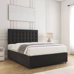 "BSSPOKE Isla Divan Bed Set Plush Velvet 24"" Headboard & Mattress No Drawers in Black - Size: Super King" - thumbnail 2