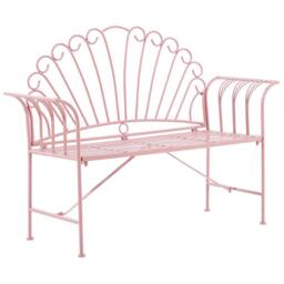 Wyld and Coco Vintage Pink Metal Two Seater Garden Bench Iron Decorative - thumbnail 4
