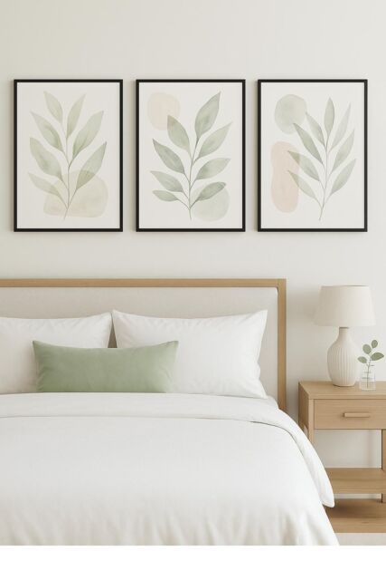 Mafett Set of 3 Eucalyptus Watercolour Wall Art Paper Print in White - Size: A2
