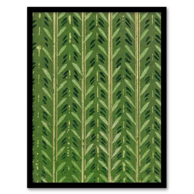 Artery8 Vintage Japanese Botanical Pattern Vintage Framed Wall Art Print Korin in Green - Size: A4 - image 1