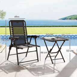 OUTSUNNY 3 Pieces Folding Garden Bistro Set with Cup Holders, Black - thumbnail 3
