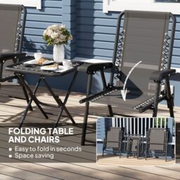 OUTSUNNY 3 Pieces Folding Garden Bistro Set with Cup Holders, Black - thumbnail 5