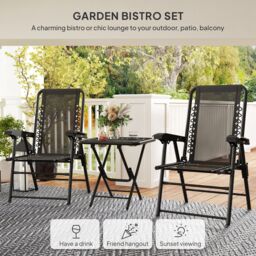 OUTSUNNY 3 Pieces Folding Garden Bistro Set with Cup Holders, Black - thumbnail 4