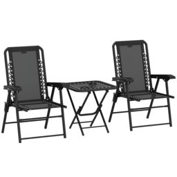 OUTSUNNY 3 Pieces Folding Garden Bistro Set with Cup Holders, Black - thumbnail 2