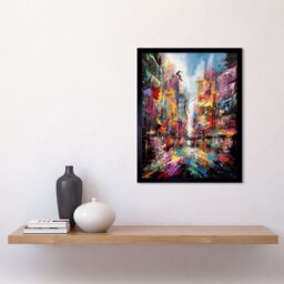 "Artery8 Wall Art Print Abstract City Street Modern Vibrant Cityscape Art Framed in Black - Size: W12"" x H16""" - thumbnail 2