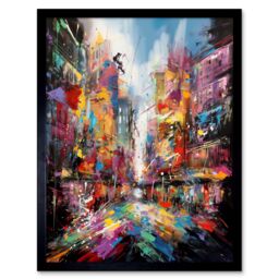 "Artery8 Wall Art Print Abstract City Street Modern Vibrant Cityscape Art Framed in Black - Size: W12"" x H16""" - thumbnail 1