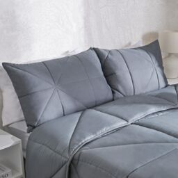 OHS Coverless Duvet Geo Quilted 7.5 TOG Bedding Pillowcase Bed Set in Light Grey - Size: Double - thumbnail 1
