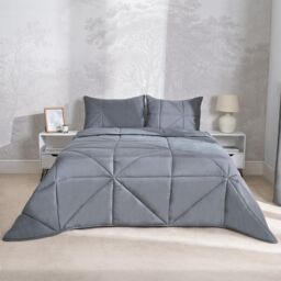OHS Coverless Duvet Geo Quilted 7.5 TOG Bedding Pillowcase Bed Set in Light Grey - Size: Double - thumbnail 5